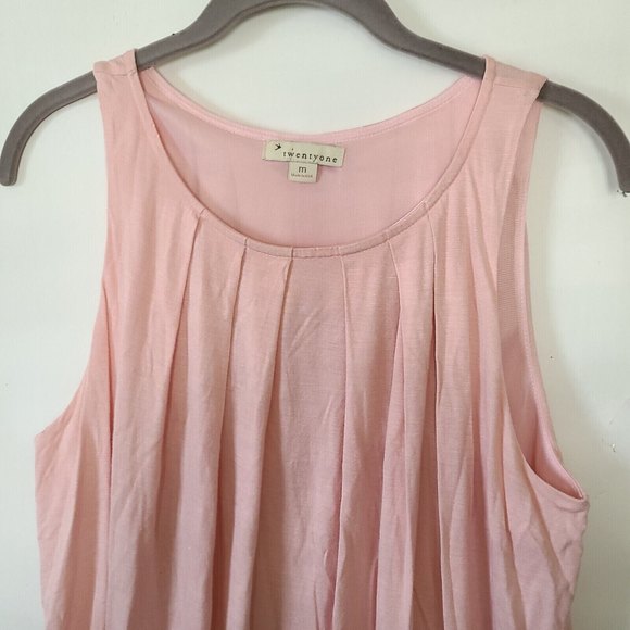 Twenty One Womens Pleated Blouson Jersey Tank Top Round Neck Sz Medium Pink EUC - Picture 3 of 5